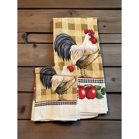 Vintage Printed Cotton Terry Cloth Rooster Dish Towel and Wash Cloth NWOT - Picture 2 of 5